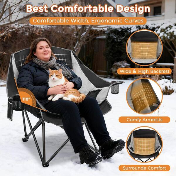 SEEUTEK Heated Camping Chair, Oversized Folding Chair with 3-Heat