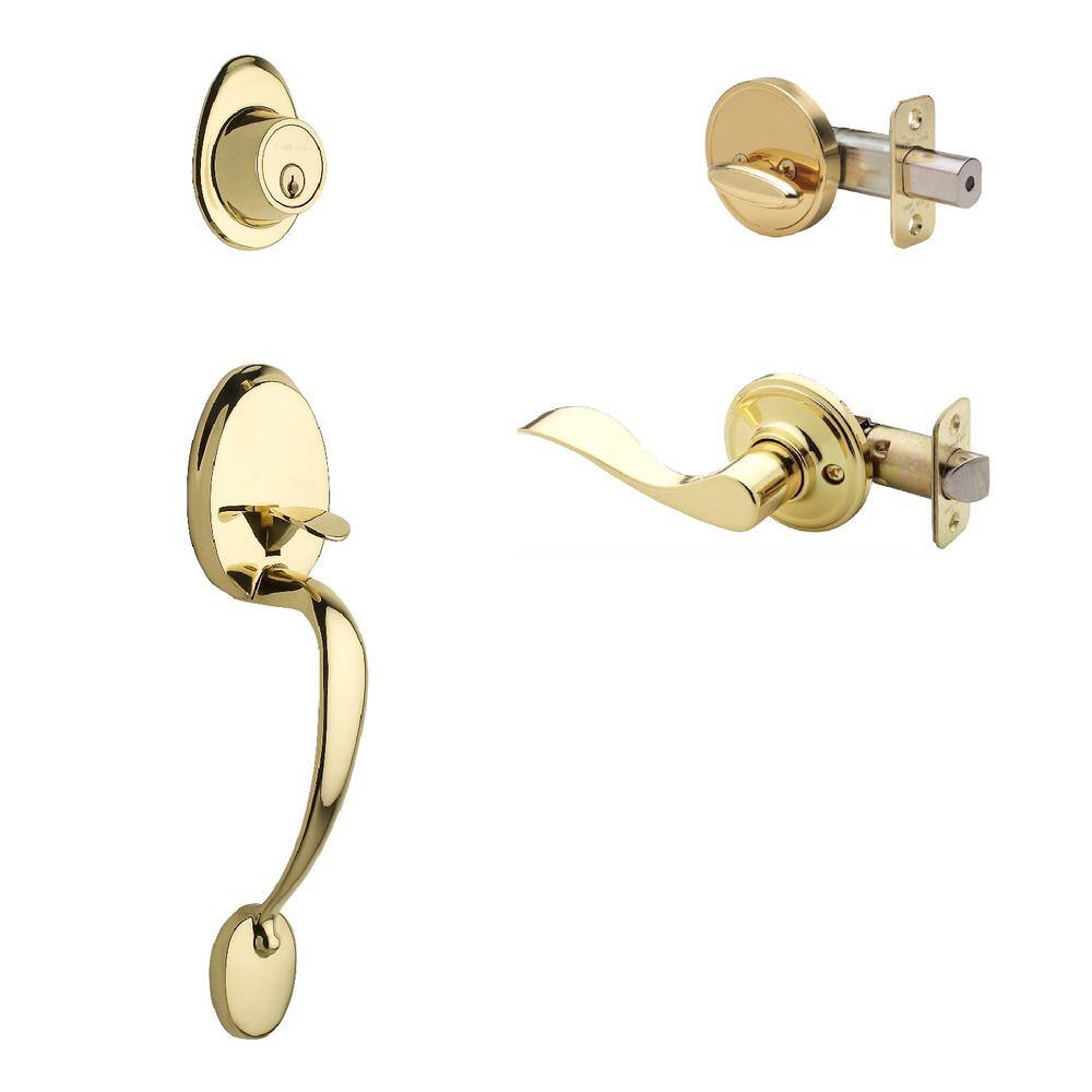 Oval Style Exterior Door Handleset w/Interior Ball Knob Door Lock Polished Brass 