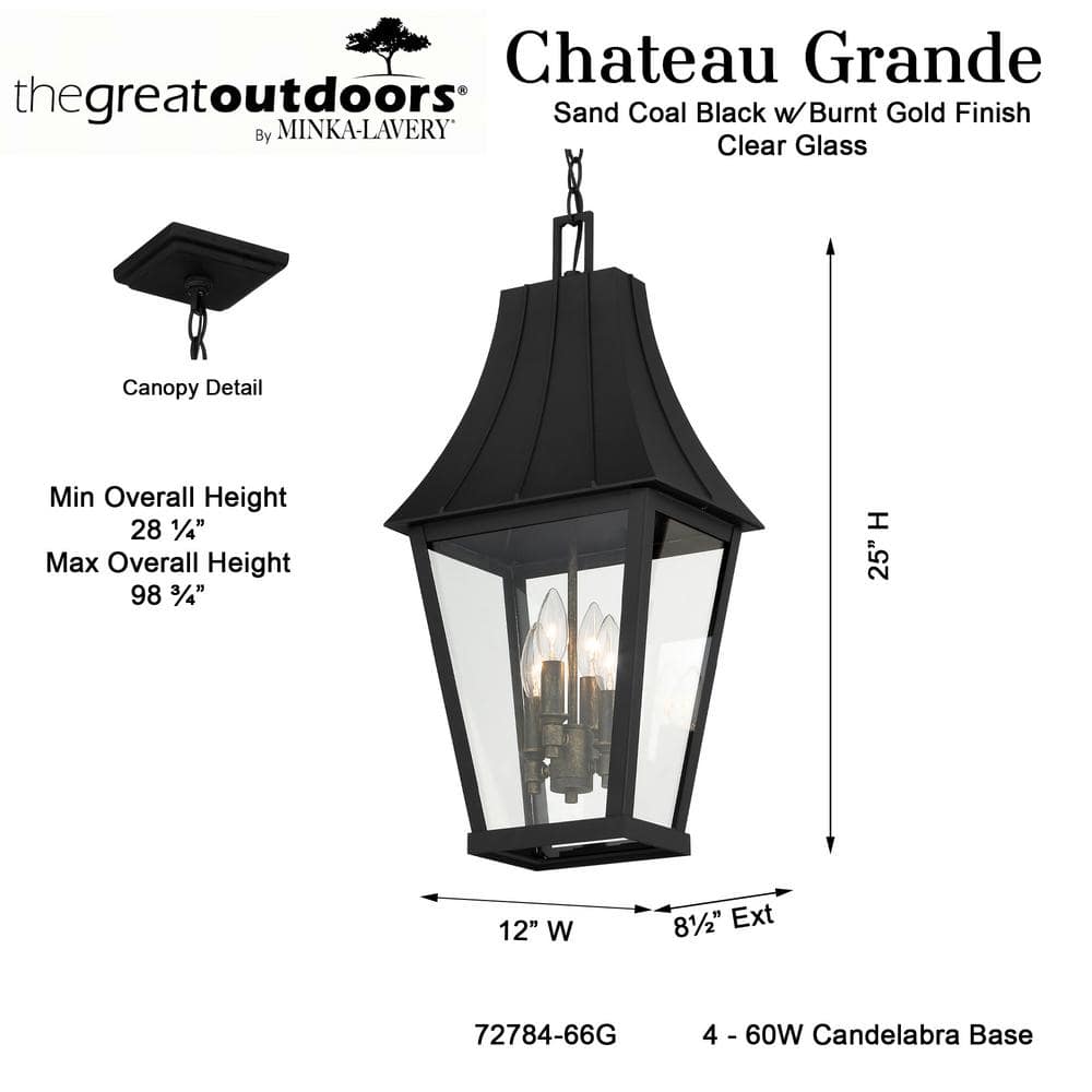 Chateau Grande 4-Light Sand Coal and Gold Outdoor Hanging Lantern