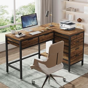 Perry 47 in. L-Shaped Rustic Brown Wood 6-Drawer Computer Desk