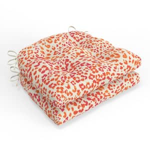 Abstract 17.5 in W x 4 in H Square Outdoor Tufted Wicker Seat Cushion with Ties 2-Count in Sunny Spot Papaya