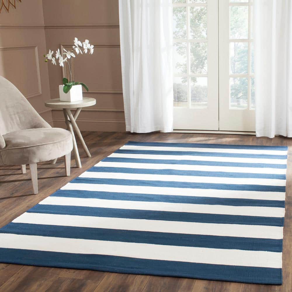 Handmade Blue Cotton Stripe Reversible 5' x 8' Area Rug