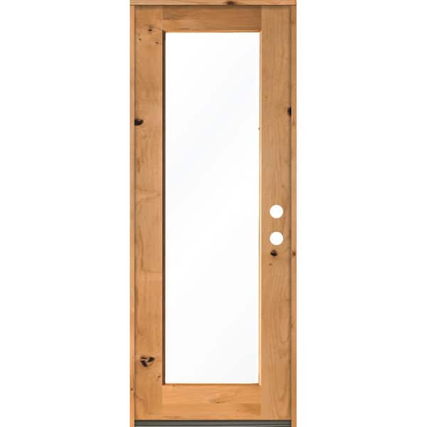 Krosswood Doors 32 in. x 96 in. Rustic Knotty Alder Wood Clear Full-Lite w. Clear Stain Left Hand Inswing Single Prehung Front Door
