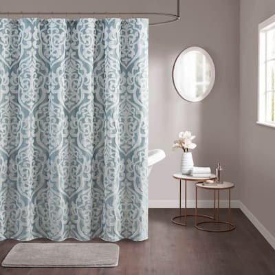 Dillon 72 in. W x 72 in. L Polyester in Aqua/Silver Shower Curtain