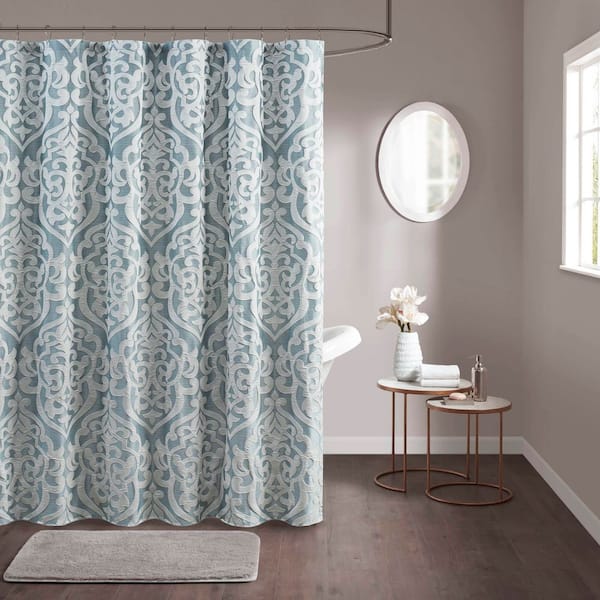 Madison Park Dillon 72 in. W x 72 in. L Polyester in Aqua/Silver Shower Curtain