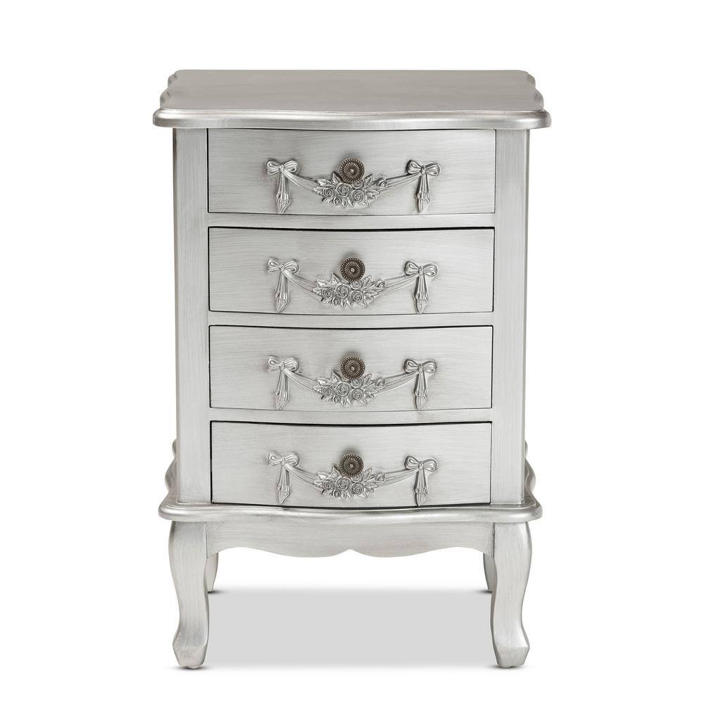 Baxton Studio Callen 4-Drawer Silver Nightstand 27 in. H x 18.3 in. W x ...