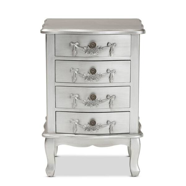 Baxton Studio Callen 4 Drawer Silver Nightstand 27 in. H x 18.3 in