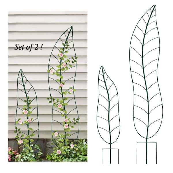 55 in. Metal Garden Trellis Leaf Design Green 2-Piece