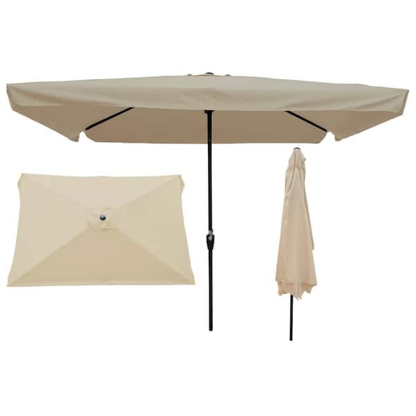 Sudzendf 10 ft. x 6.5 ft. Rectangular Market Patio Umbrella in Tan with Crank and Push Button Tilt