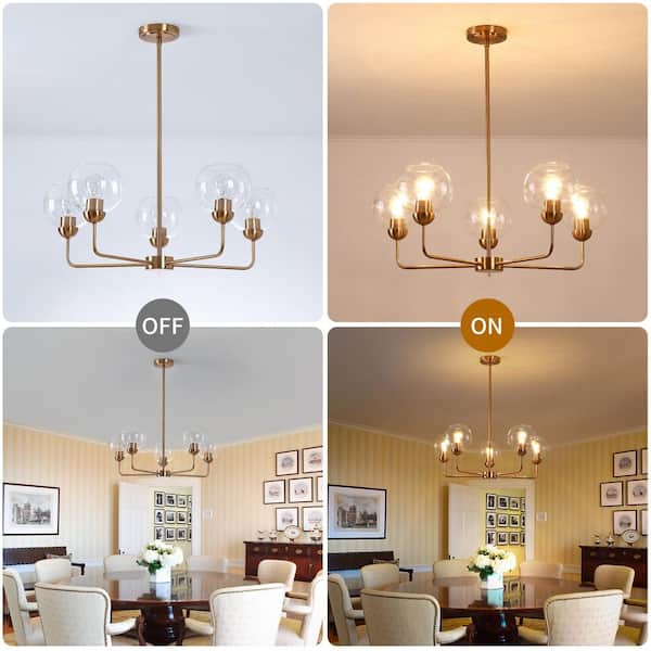 pasentel 28 in. 5‑Light Gold Sputnik Sphere Modern Glass Bubble