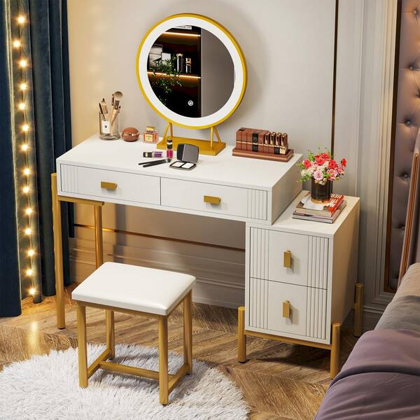 Nordic Flip Top Natural Makeup Vanity Mini with Stool & Mirror