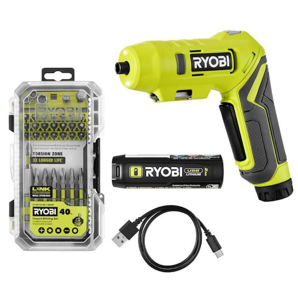 USB Lithium Screwdriver Kit with 2.0 Ah USB Lithium Battery, Charging Cable, and Impact Rated Driving Set (40-Piece)