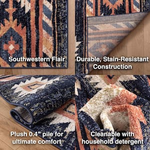Tulsa Lea Traditional Southwestern Tribal Blue 3 ft. 11 in. x 5 ft. 3 in. Area Rug