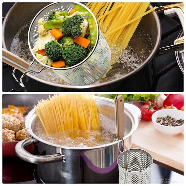 Stainless Steel Pasta Strainer with Wood Handle, Micro-Perforated