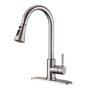 Single Handle Pull Down Sprayer Kitchen Faucet with Advanced Spray 304 Stainless Steel Sink Faucets in Brushed Nickel