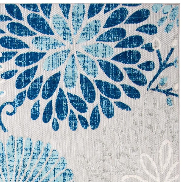 Gray 8 ft. x 10 ft. Floral Synthetic Indoor/Outdoor Area Rug