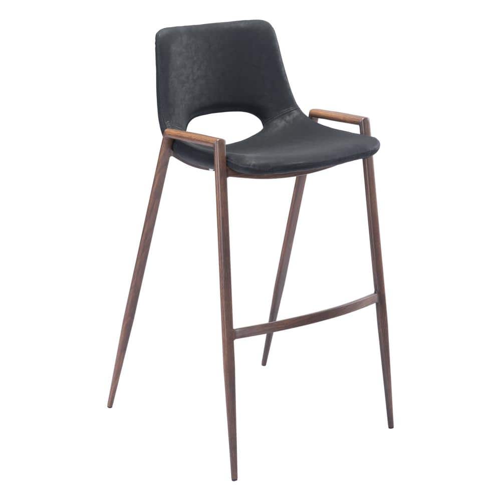 Black Faux Leather and Wood Bar Stool