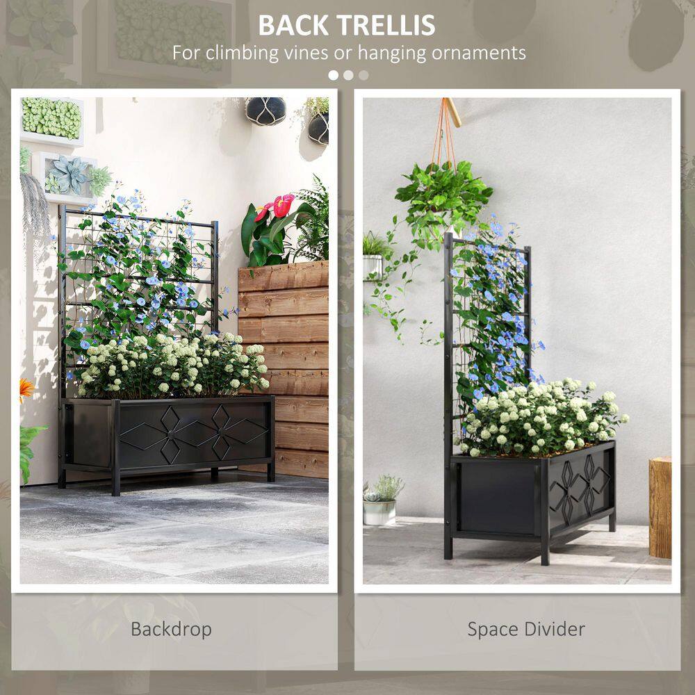 Black Galvanized Steel Raised Garden Bed with Trellis