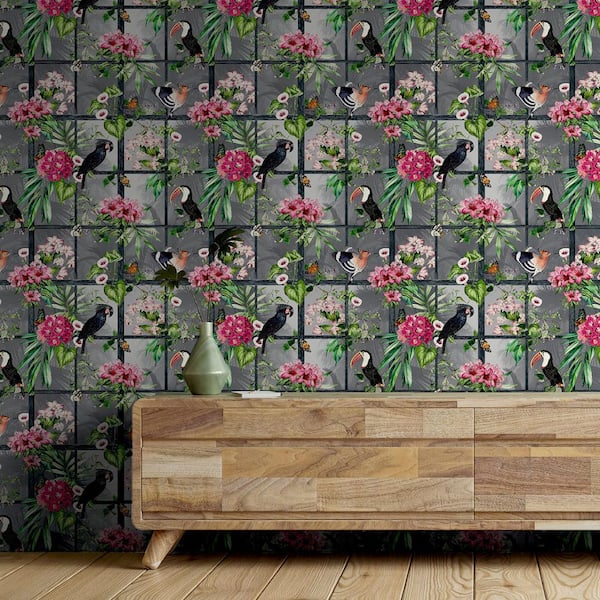 Dorothea Multi-Colored Tropical Birds Wallpaper Sample