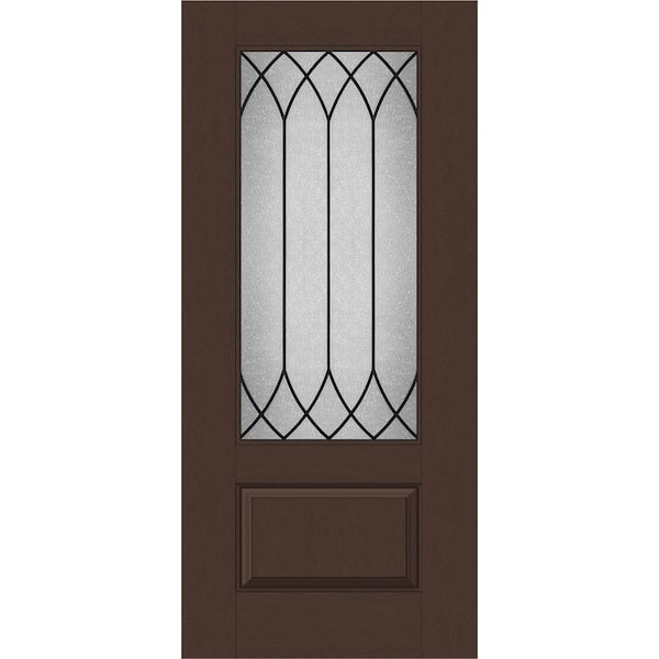 Regency 36 in. x 80 in. Universal Handing 3/4-Lite Spire Decorative Glass Chestnut Stain Fiberglass Front Door Slab