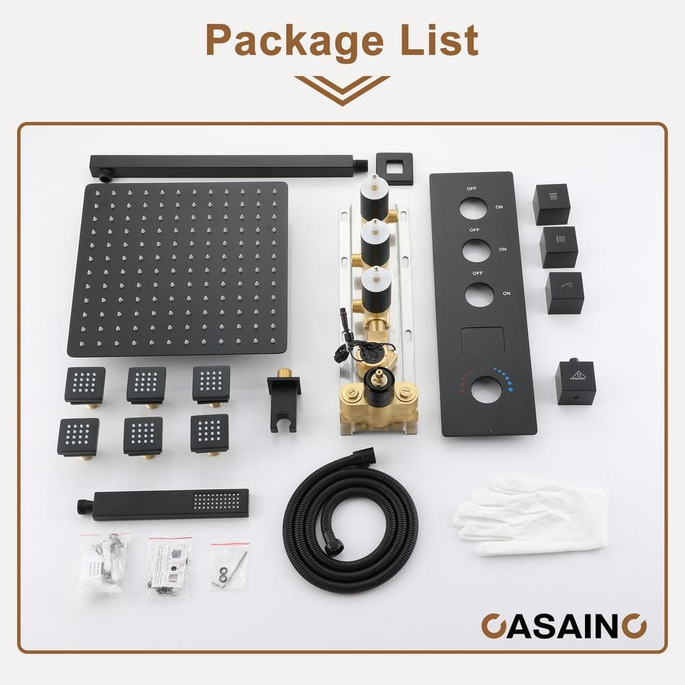 Matte Black Multi-Function Thermostatic Shower System with Digital Display