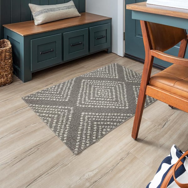 Calais Fog/Vaporous Gray 2 ft. 6 in. x 3 ft. 9 in. Geometric Machine Washable Area Rug