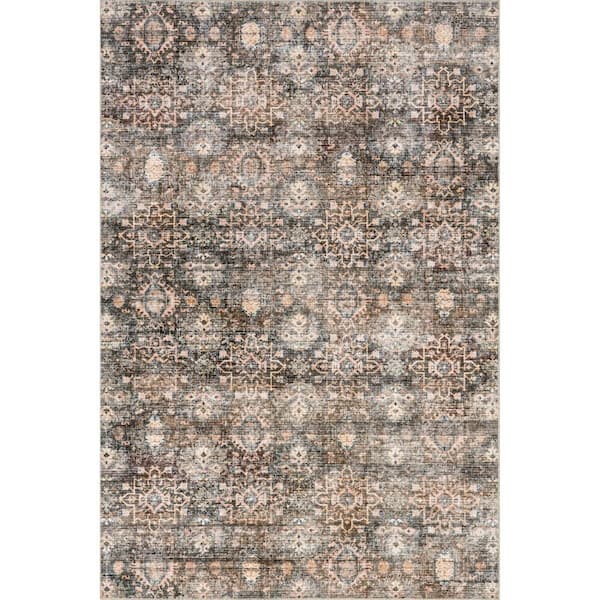nuLOOM Keziah Vintage Medallion Spill-Proof Machine Washable Grey 8 ft. x 10 ft. Area Rug