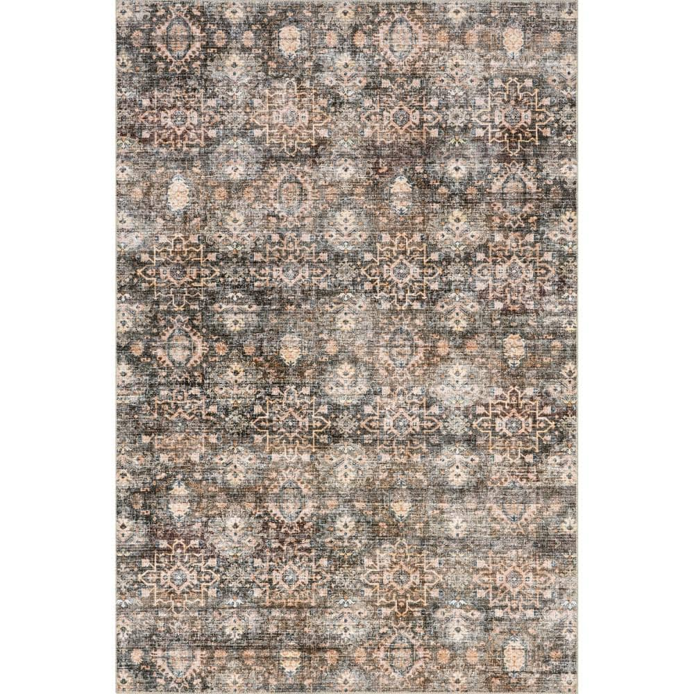 nuLOOM Keziah Vintage Medallion Spill-Proof Machine Washable Grey 9 ft. x 12 ft. Area Rug