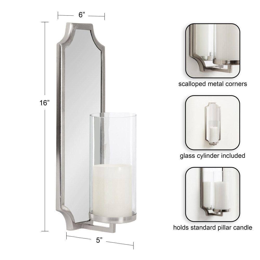 Silver Scalloped Mirrored Wall Sconce with Glass Cylinder
