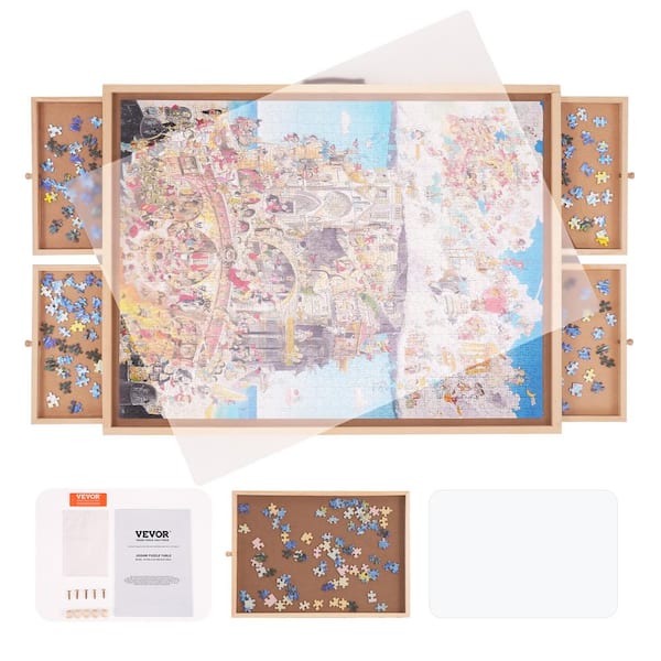 VEVOR 1500-Piece Puzzle Table with Folding Legs 4-Drawers and Cover 32.7 in. x 24.6 in. Wooden Jigsaw Puzzle Plateau