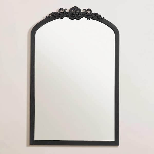 Dovelina 39 in. W x 39 in. H Arch Wood Framed Vintage Black Decorative Mirror