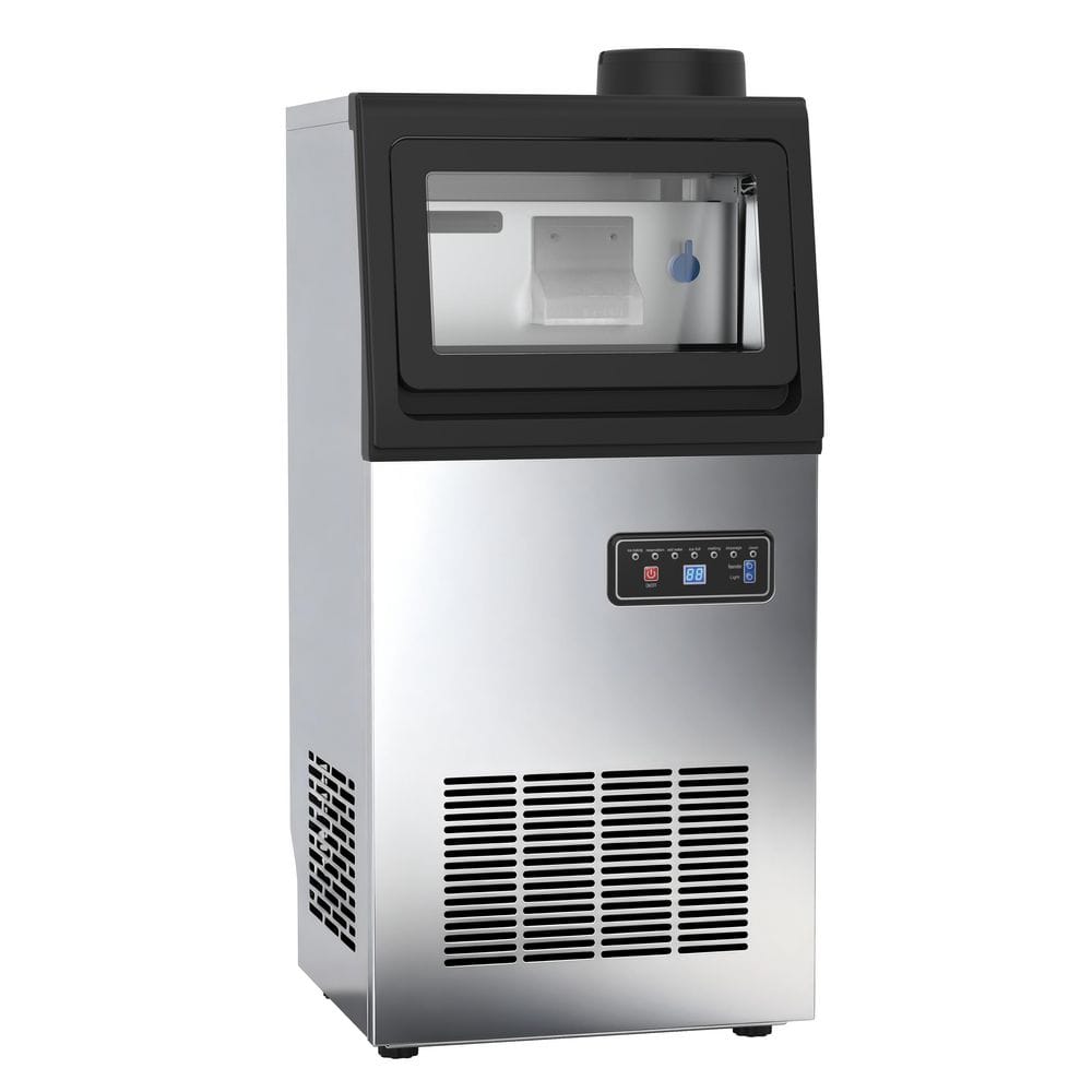 13.58 in. Commercial Nugget Freestanding Ice Maker 25 lbs. Storage, Stainless Steel, 77 lbs./24H with Self-Cleaning