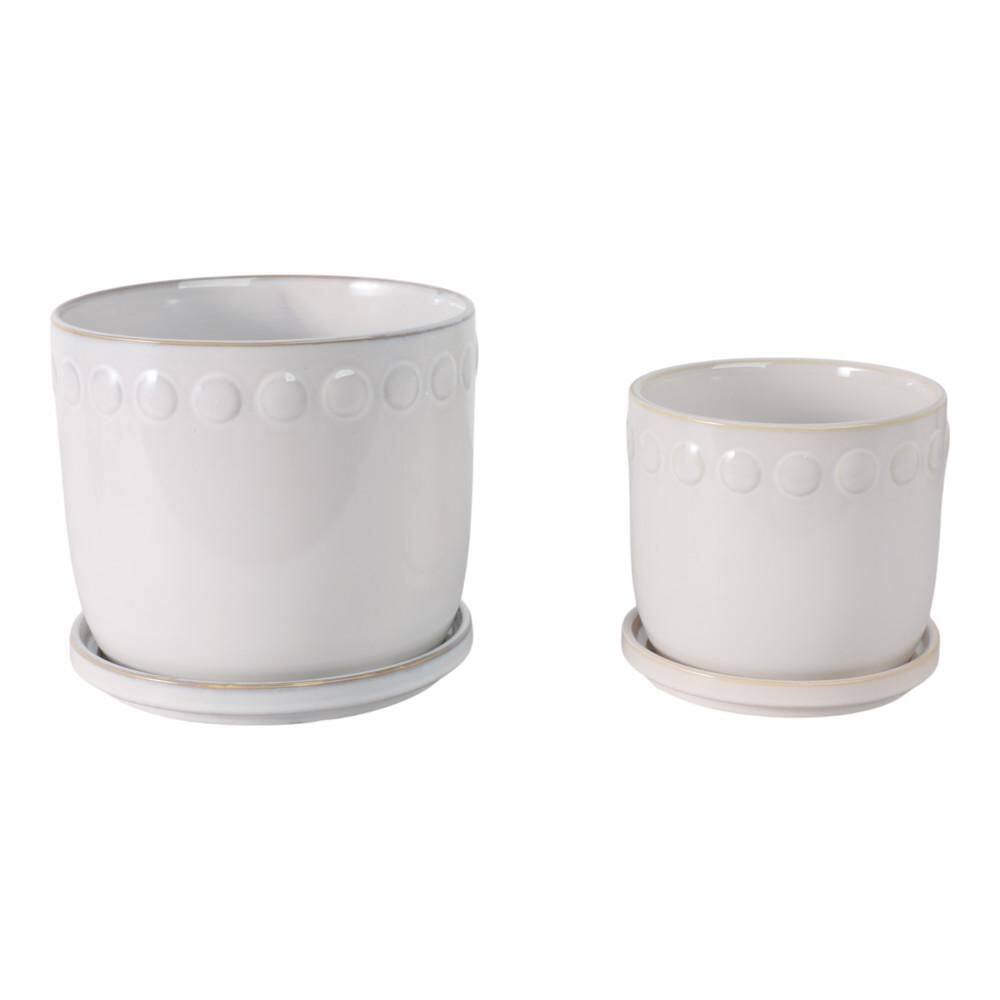 6 in. and 8 in. White Ceramic Bubble Trim Saucer Decorative Pots (Set of 2) price history on PriceWatchPro
