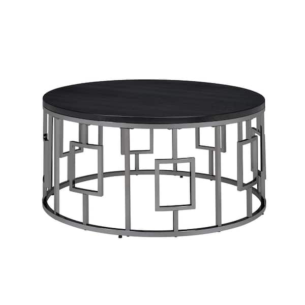 Picket House Furnishings Kendall 36 in. Chrome/Black Medium Round Wood Coffee Table