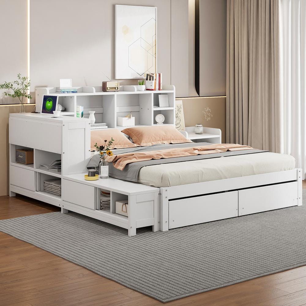 NODEL DESIGN Teak Dish M、S 4セット Harper & Bright Designs White Wood Frame Full Platform Bed