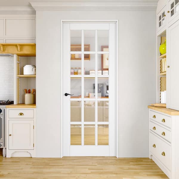 Assembly Required 32 in. x 80 in. 15-Lite Clear Glass Right White Wood Single Interior Door Kit w/Separate Jamb