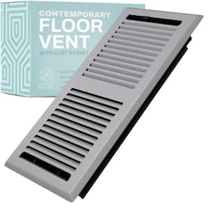 Contemporary 2 x 10 in. Decorative Floor Register Vent with Mesh Cover Trap, Light Grey