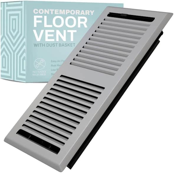 HOME INTUITION Contemporary 4 x 10 in. Decorative Floor Register Vent with Mesh Cover Trap, Light Grey