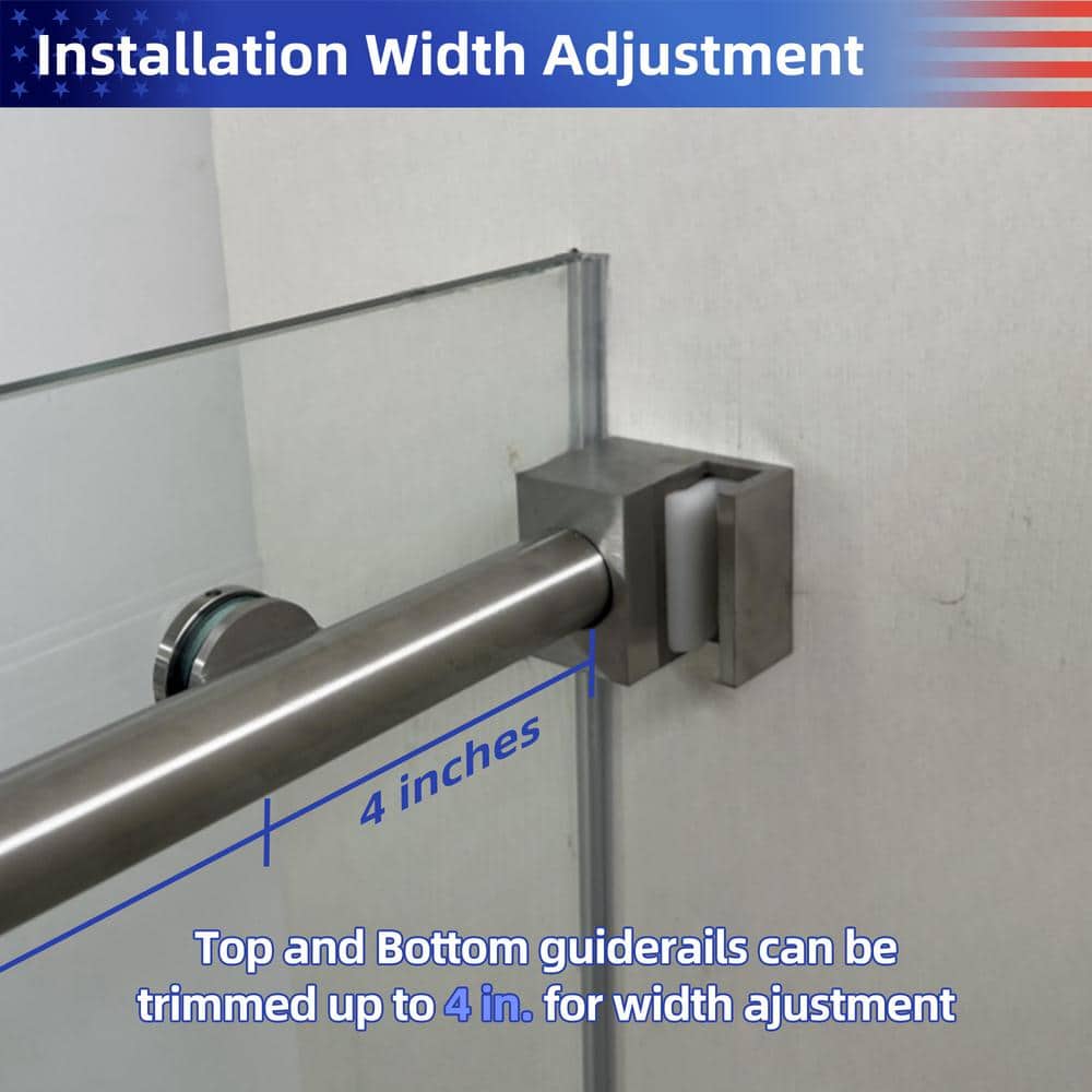 60 in. Frameless Clear Glass Sliding Shower Door in Brushed Nickel