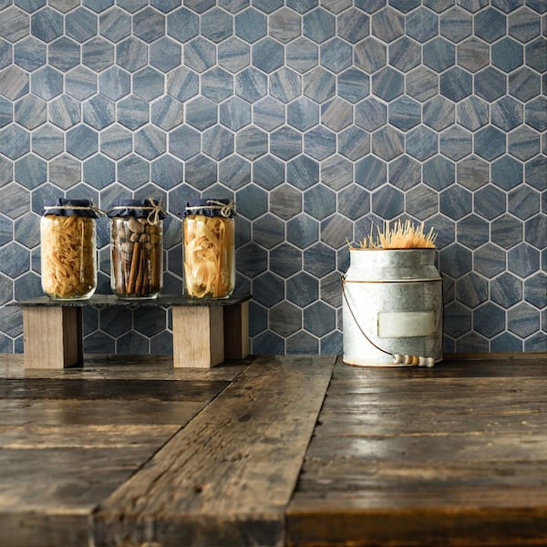 Cassis 2 in. Hex Blue 11 in. x 13 in. Porcelain Floor and Wall Mosaic Tile (10.0 sq. ft. /Case)