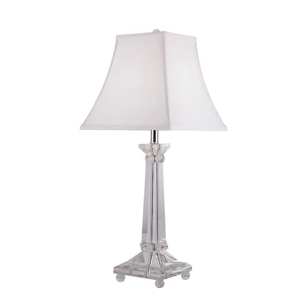 Bel Air Lighting 27.5 in 1-Light Polished Chrome and Crystal Table Lamp with White Fabric Shade