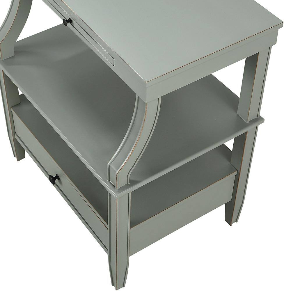Newton Antique Gray Wood Nightstand with Storage Drawer and Pull-Out Tray