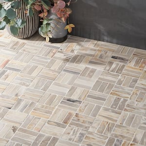 Dixiewood Basketweave Brown 11.81 in. x 11.81 in. Marble Floor and Wall Mosaic Tile (0.96 sq. ft./Each)