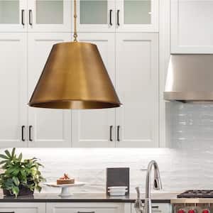 Alden 18.25 in. W x 12.5 in. H 1-Light in Warm Brass Shaded Pendant Light with Opaque Metal Shade