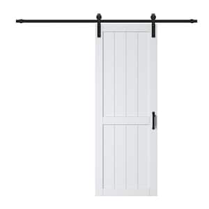 30 in. x 84 in. Paneled H Shape Solid Core White Primed MDF Barn Door Slab with Hardware Kit