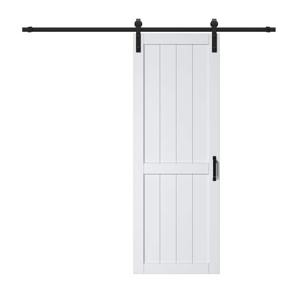 ARK DESIGN 30 in. x 84 in. Paneled H Shape Solid Core White Primed MDF Barn Door Slab with Hardware Kit