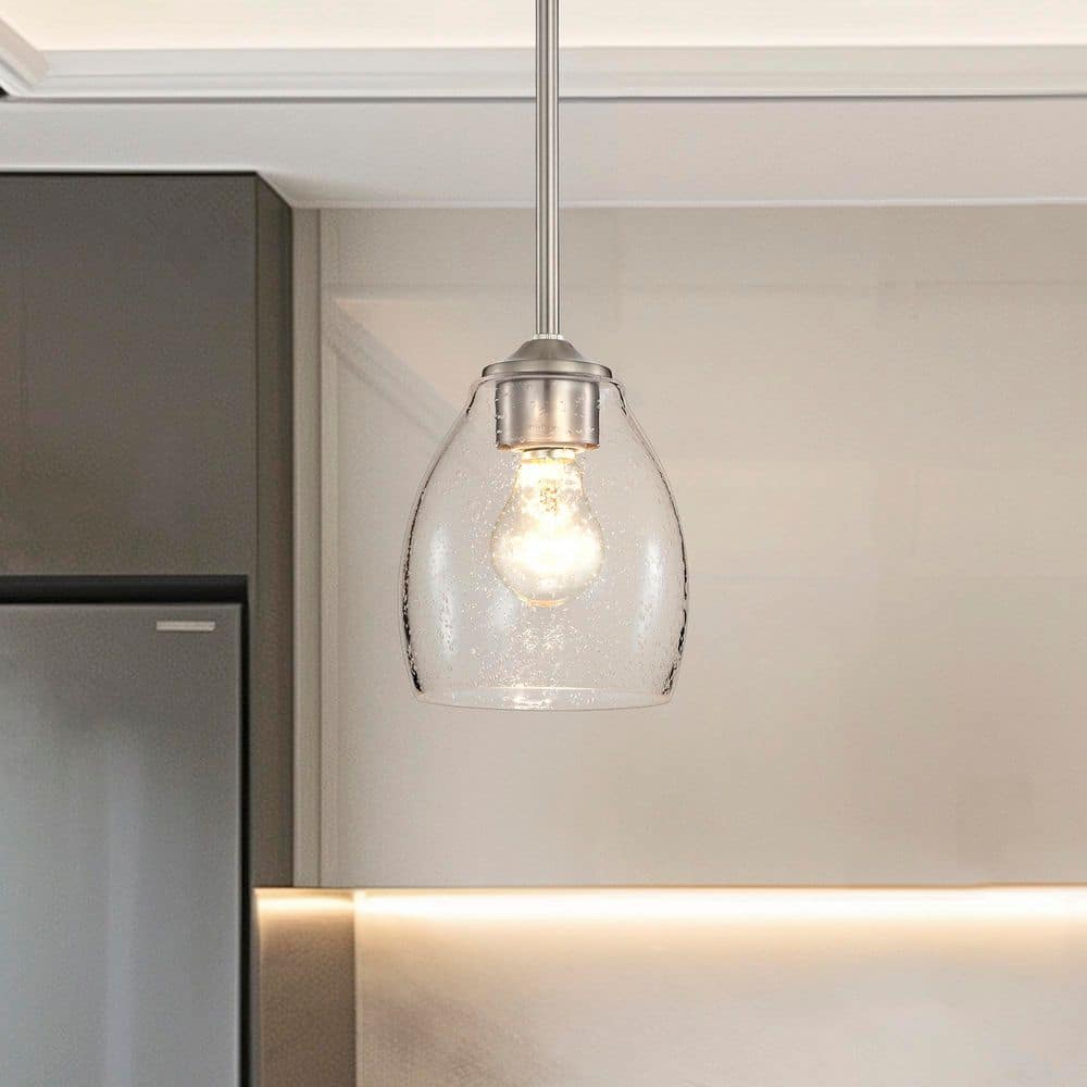 1-Light 5 in. Brushed Nickel Mini Pendant Light with Seedy Glass Shade price history on PriceWatchPro