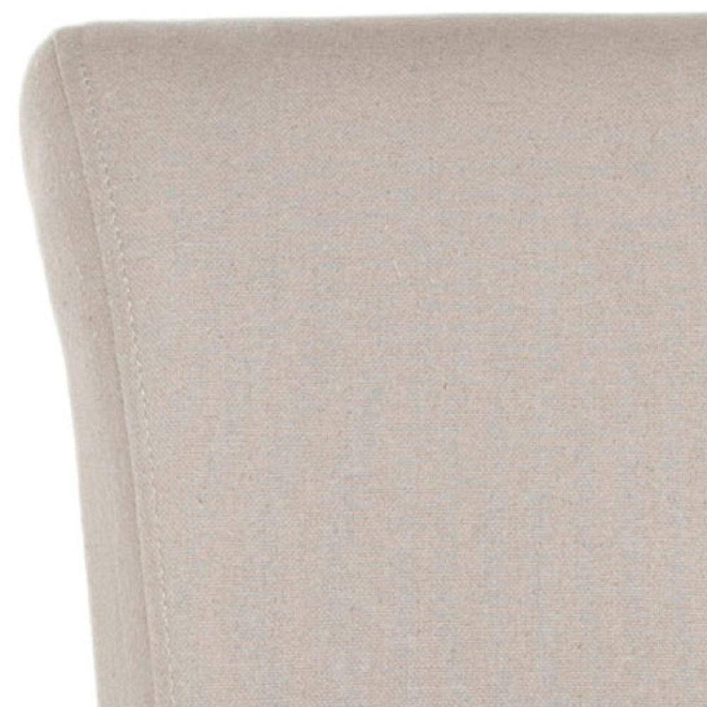 Transitional Beige Linen & Birch Wood Counter Stool with Nailhead Detail