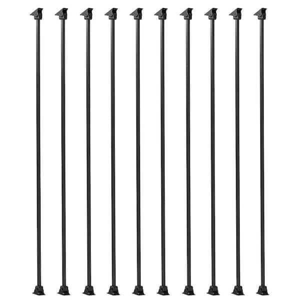 44 in. x 1 in. Plain Iron Balusters and Swivel Shoes in Satin Black-(10-Pack)