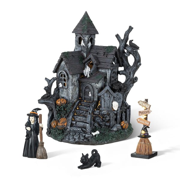 Haunted House ホーンテッドハウス ハロウィン インテリア 置物 Glitzhome S/4 Halloween Lighted Resin Haunted House with Timer